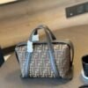 FENDI BOSTON 365 BROWN FF JACQUARD FABRIC BAG