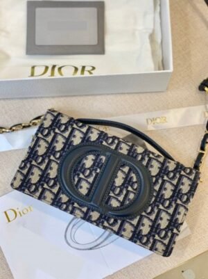 CHRISTIAN DIOR CLANE CROSSBODY SIGNATURE CANVAS BAG (BLACK) WITH BOX DUST COVER