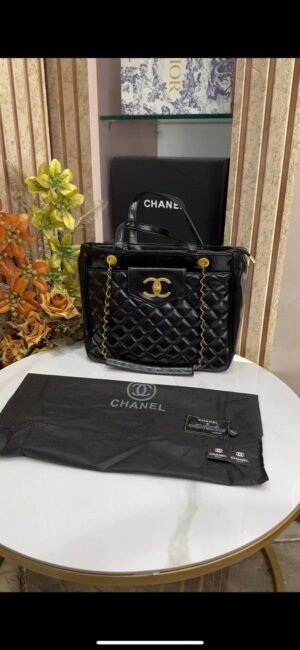 CHANEL DEAUVILLE PEARL CANVAS TOTE BAG (BLACK)