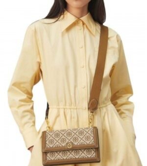 TORY BURCH MONOGRAM JACQUARD SHOULDER BAG ADJUSTABLE STRAP WITH BOX
