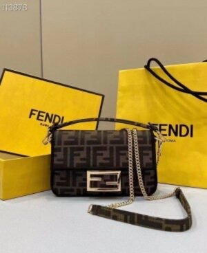 FENDI BAGUETTE JACQUARD FF FABRIC BAG ( DARK BROWN ) WITH BOX