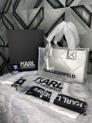 KARL LAGERFELD KSQUARE EMBOSSED SMALL TOTE BAG WITH OG BOX