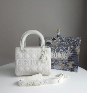 CHRISTIAN DIOR D-LADY CANNAGE ULTRA MATTE HANDBAG ( WHITE )