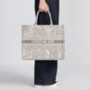 CHRISTIAN DIOR BOOK TOTE ECRU AND GRAY TOILE DE JOUY EMBROIDERY WITH OG BOX & DUST BAG & SCARF (GREY - M929 41CM)