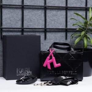 KARL LAGERFELD KSQUARE EMBOSSED SMALL TOTE BAG WITH OG BOX & DUST BAG (KA52 BLACK BLACK)